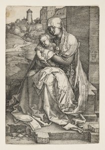 Die Jungfrau sitzt an einer Mauer von Albrecht Dürer