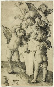 Drei Putti mit Schild und Helm von Albrecht Dürer