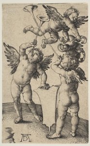 Drei Putti mit Trompeten von Albrecht Dürer