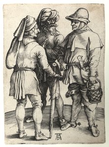 Drei Dorfbewohner im Gespräch, um 1497