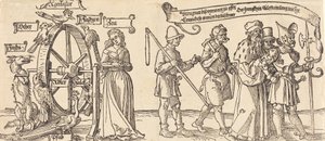 Zeit und ein Fuchs drehen das Rad des Schicksals mit Menschen aller Ränge, wahrscheinlich 1526 von Albrecht Dürer