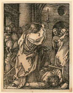 Vertreibung der Händler, Blatt 7 der Folge „Kleine Holzschnitt-Passion“ von Albrecht Dürer