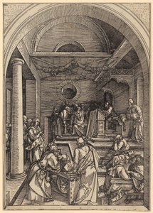 Zwölfjähriger Jesus im Tempel, Blatt 16 der Folge "Das Marienleben" von Albrecht Dürer