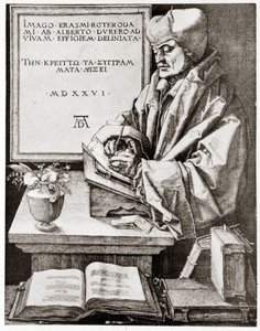 Erasmus beim Schreiben - Gravur von Albrecht Dürer, reproduziert Anfang des 20. Jahrhunderts.