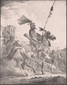 Kurdischer Krieger in Rüstung auf Pferd, 1819