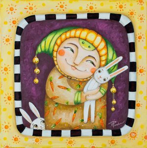 Lächelnder Charakter und Hasen