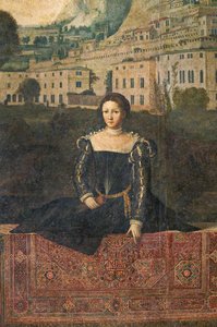 Porträt einer Adligen, Detail des Kleinen Zimmers der Edlen Damen von Alessandro Bonvicino Moretto