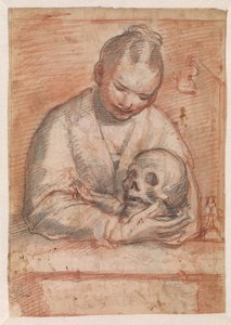 Die heilige Maria Magdalena mit einem Schädel in den Armen von Alessandro Casolani
