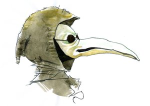 Ein Pestdoktor mit einer schnabelartigen Maske, die mit aromatischen Gegenständen gefüllt war von Alessandro Lonati
