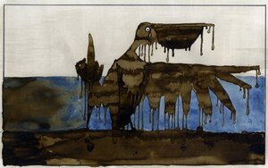 Ökologische Katastrophe: ein ölverschmierter Vogel am Strand nach dem Untergang eines Öltankers von Alessandro Lonati