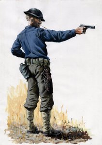 Erster Weltkrieg 1914-1918: Amerikanischer Armeeinfanterist mit einer Pistole im Jahr 1917 an der Westfront.