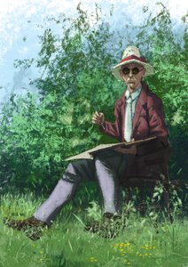 Hermann Hesse malt im Garten von Alessandro Lonati