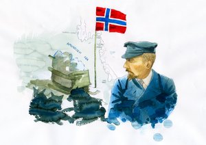 Porträt des norwegischen Seefahrers und Entdeckers Roald Amundsen (1872-1928) Illustration von Alessandro Lonati