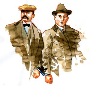Sacco und Vanzetti Affäre: Porträt der italienischen Anarchisten Bartolomeo Vanzetti (links) und Nicola Sacco