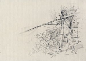 Zweites Kaiserreich (1852-1870): Infanterist beim Schießen, Soldat der österreichischen Armee, österreichisch-ungarisch.