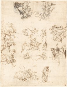 Ein unterteiltes Deckengemälde mit Allegorien und Mythen