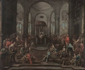 Innenansicht einer Synagoge von Alessandro Magnasco