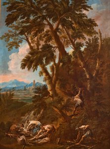 Landschaft mit Wäscherinnen und Holzfällern von Alessandro Magnasco