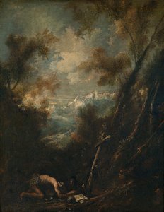 Heiliger Hieronymus in einer Landschaft von Alessandro Magnasco