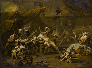 Das Abendessen von Pulcinella und Colombina, ca. 1725-1730