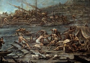 Das Einsteigen der Galeerensträflinge im Hafen von Genua (Detail). Gemälde von Alessandro Magnasco (1667-1749). Bordeaux, Museum der Schönen Künste