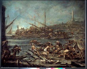 Das Einsteigen der Galeerensträflinge im Hafen von Genua. Gemälde von Alessandro Magnasco (1667-1749). Bordeaux, Museum der Schönen Künste