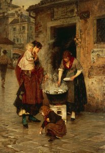 Muschelverkäufer in Venedig, von Alessandro Milesi, Öl auf Leinwand, Italien, 20. Jahrhundert