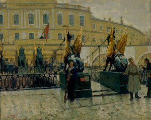 Revolutionäre Matrosen bewachen die Petrograder Staatsbank, 1927 von Alexander Fyodorovich Bely