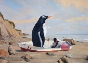 Riesiger Pinguin-Strandszene