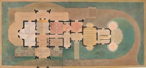Lyndhurst für George Merritt, Tarrytown, New York Grundriss des ersten Stocks, 1865 von Alexander Jackson Davis