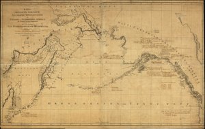 Generalkarte des Nordpazifischen Ozeans, ein kleiner Teil des Arktischen Ozeans nördlich der Beringstraße und die angrenzenden Küstenregionen des russischen Fernen Ostens und Alaskas. Gedruckte Karte zeigt keine spezifisch identifizierten Entdeckungen oder von Alexander Russia. Depo Kart; Wilbrecht
