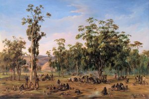 Ein Aborigines-Lager in der Nähe der Adelaide-Fußhügel von Alexander Schramm