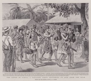 Die Krise in Samoa, eine Foragiergruppe kehrt aus dem Busch nach Apia zurück von Alexander Stuart Boyd