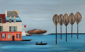 Dorf Wasserseite Ruderboot