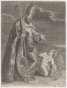Der heilige Augustinus, der einem Kind am Strand erscheint