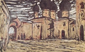 Bühnenbild für die Oper Die Pskov-Maid von N. Rimski-Korsakow, ca. 1901