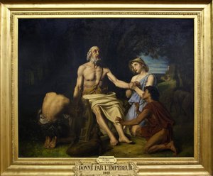 Darstellung von Homer, griechischer Dichter des 9. Jahrhunderts v. Chr. auf der Insel Skyros von Alexandre Louis Leloir