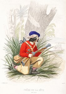Ein Pirat bereitet einen Hinterhalt vor, Mitte des 19. Jahrhunderts (farbige Gravur) von Alexandre (after) Debelle