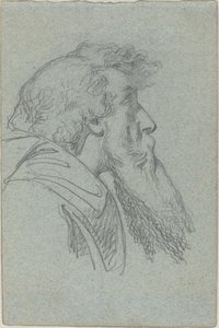 Bärtiger Mann, der nach oben schaut / Umhangfigur mit erhobenen Armen