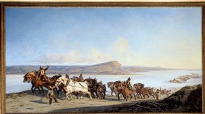 Schleppzug: Pferdegespann, das Bootsschleusen am Rhone bedient von Alexandre Dubuisson