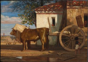 Ochsen vor einem Bauernhaus in Le Verrier