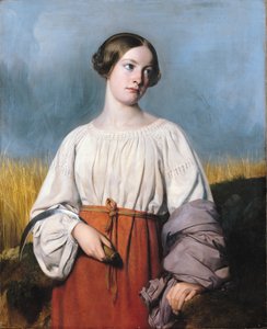 Erntehelferin hält ihre Sichel von Alexandre Jean Baptiste Hesse