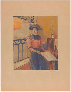 Stehende Frau mit Notenblatt in den Händen von Alexandre Lunois (signed by artist)