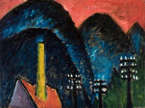 Blaue Berge Landschaft mit gelbem Schornstein, 1912
