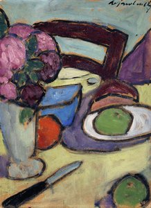 Stillleben mit Stuhl und Blumenstrauß von Alexej von Jawlensky