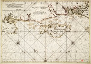Karte der englischen Küste, Isle of Wight und Portsmouth Hafen von Alexis Hubert Jaillot