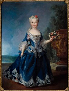Porträt von Marie Anne Victoire, Infantin von Spanien (1718-1781) vor dem Wasser der Schweizer in Versailles von Alexis Simon Belle