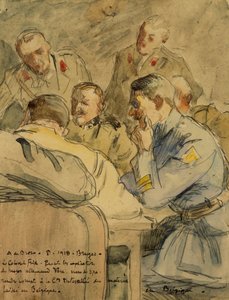 Oberst Frid hört dem deutschen Major Vara zu (Zeichnung) von Alexis de Broca