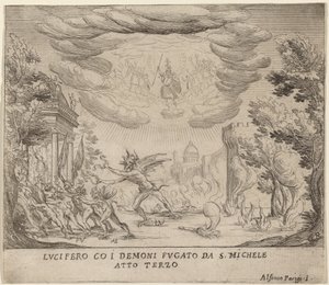 Luzifer und Dämonen fliehen vor dem Erzengel Michael von Alfonso Parigi II