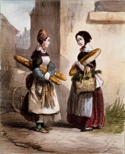 Kleine Berufe: die Bäckerei. Junger wandernder Brothändler. Druck von Alfred Andre Geniole aus Les femmes de Paris 1841-1842 Paris, Musee Carnavalet von Alfred Andre Geniole